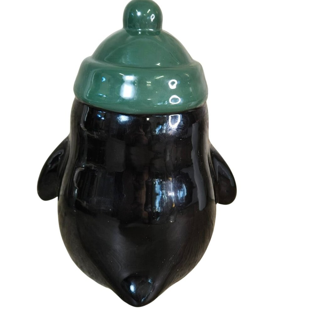 Rae Dunn COZY Penguin w Green Pom Pom Hat Winter Holiday Decor 8" - Picture 3 of 10
